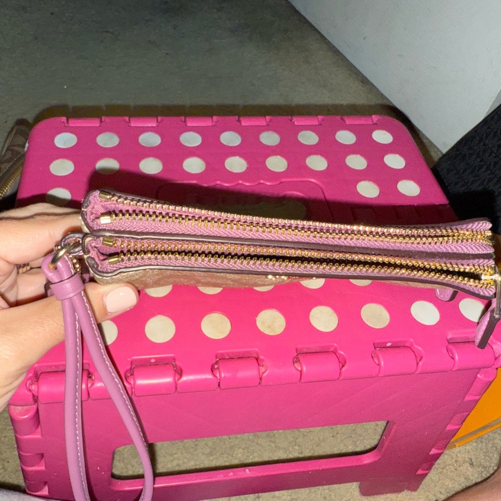 Coach Beige and Pink Signature Wristlet - Picture 2 of 4